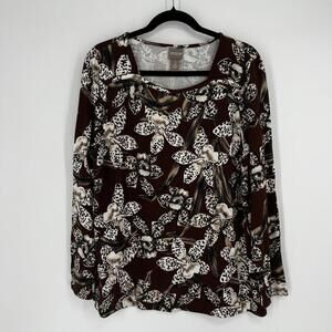 Chicos top womens large L brown floral office fall business casual workwear